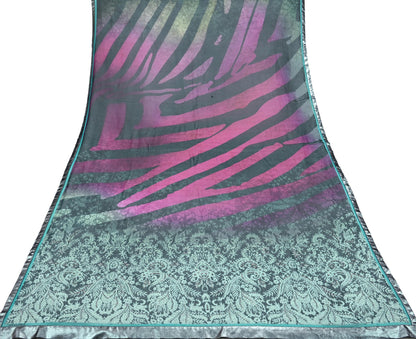 Indian Vintage Dupatta Green & Purple Long Stole Hand Embroidered Printed stole Pure Georgette Silk Indian Scarves Veil Wrap Soft