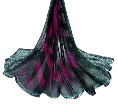 Indian Vintage Dupatta Green & Purple Long Stole Hand Embroidered Printed stole Pure Georgette Silk Indian Scarves Veil Wrap Soft