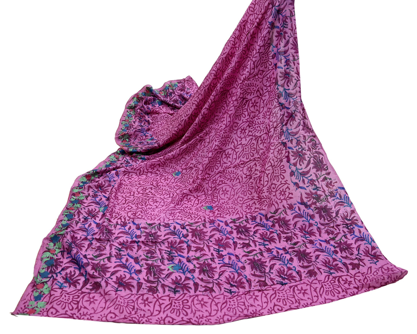 Women Indian Vintage Pink Dupatta Long Stole Pure silk Block Printed Dupatta Veil Scarves soft Boho Wrap Dressmaking