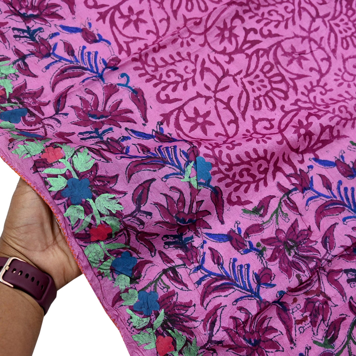 Women Indian Vintage Pink Dupatta Long Stole Pure silk Block Printed Dupatta Veil Scarves soft Boho Wrap Dressmaking