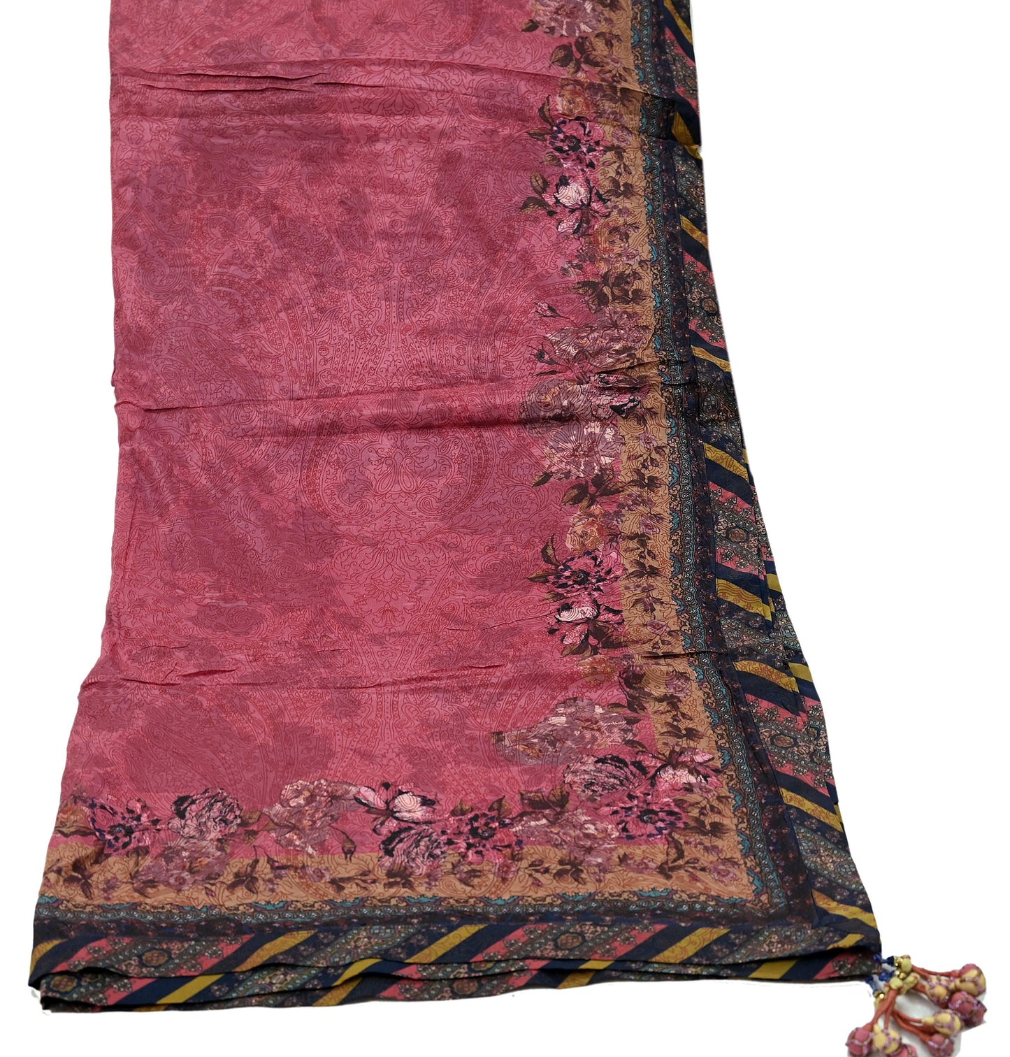 Women Indian Vintage Dupatta Pink Long Stole Pure silk Printed Dupatta Veil Scarves soft Boho Wrap Dressmaking Floral Design