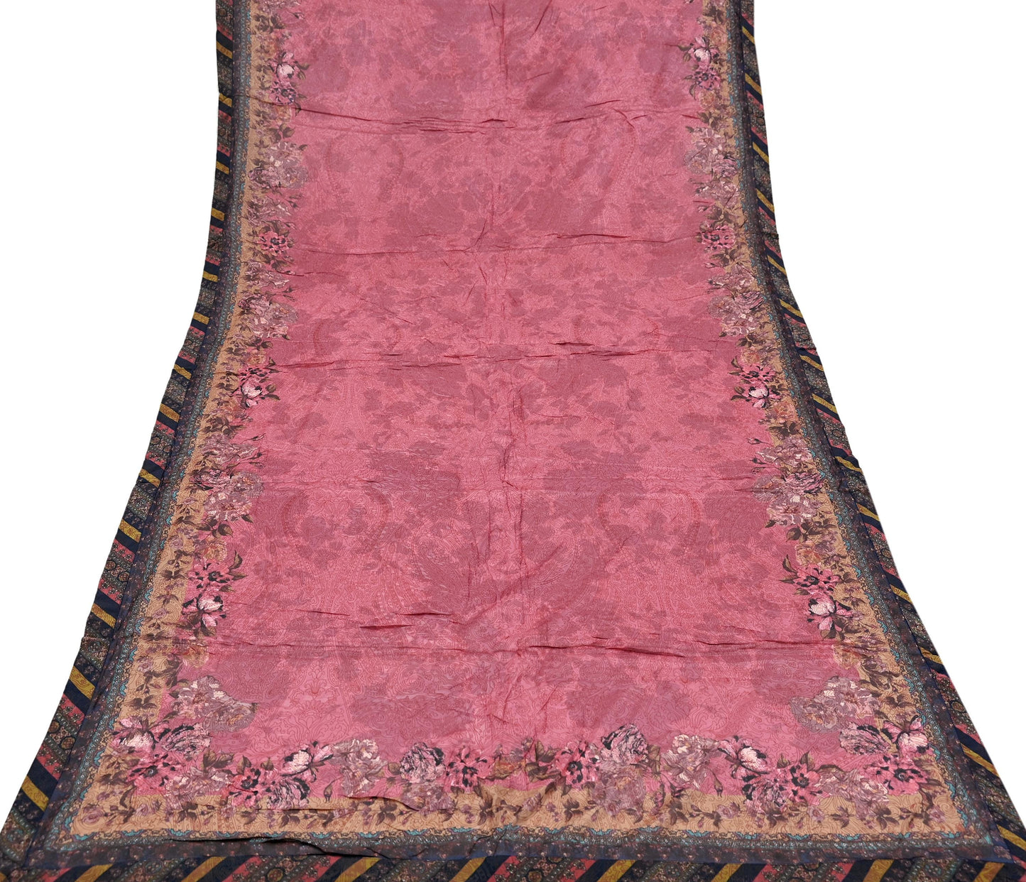 Women Indian Vintage Dupatta Pink Long Stole Pure silk Printed Dupatta Veil Scarves soft Boho Wrap Dressmaking Floral Design
