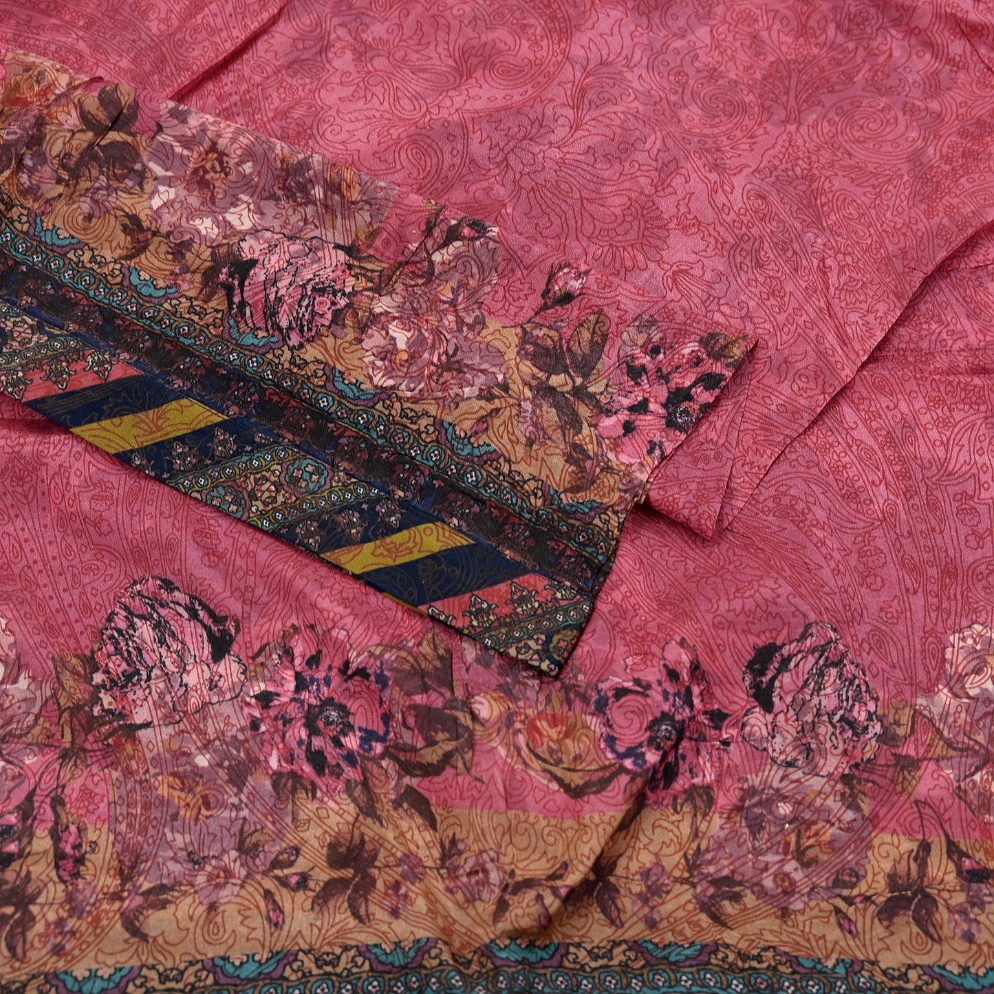 Women Indian Vintage Dupatta Pink Long Stole Pure silk Printed Dupatta Veil Scarves soft Boho Wrap Dressmaking Floral Design
