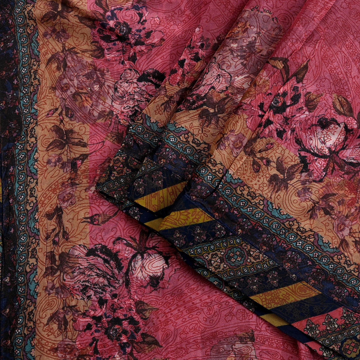 Women Indian Vintage Dupatta Pink Long Stole Pure silk Printed Dupatta Veil Scarves soft Boho Wrap Dressmaking Floral Design