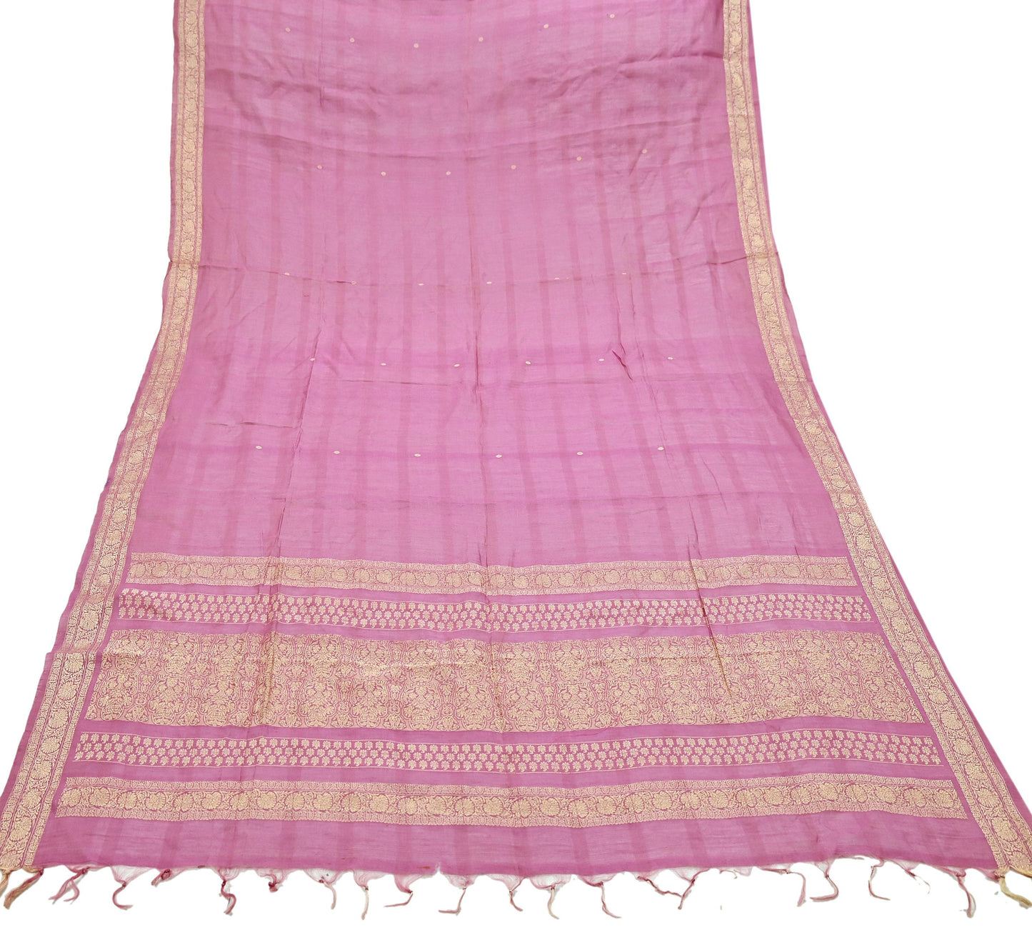 Indian Vintage Dupatta Pink Long Stole Hand Woven Pure Chanderi Silk Scarves Veil Zari Soft Fringes Scarf Wrap Boho