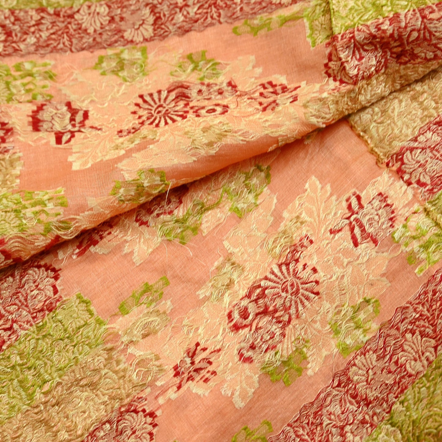 Indian Vintage Dupatta Peach Long Stole Pure Silk Hand Woven Scarves Veil Scarf Wrap Floral