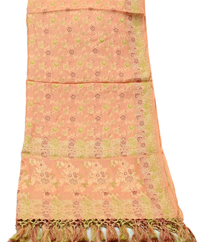 Indian Vintage Dupatta Peach Long Stole Pure Silk Hand Woven Scarves Veil Scarf Wrap Floral