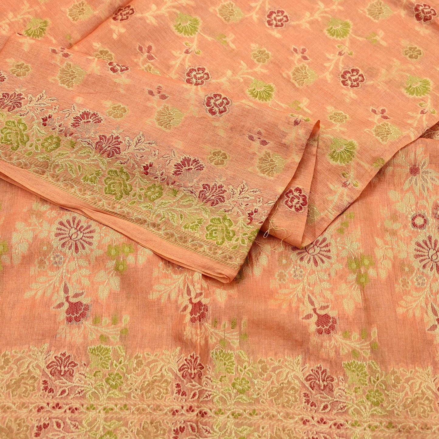 Indian Vintage Dupatta Peach Long Stole Pure Silk Hand Woven Scarves Veil Scarf Wrap Floral