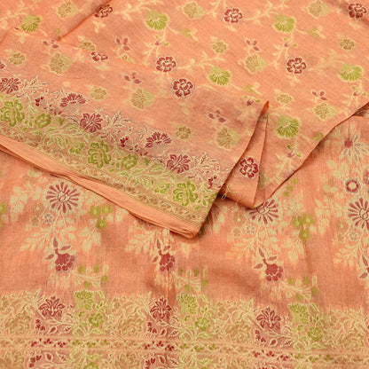 Indian Vintage Dupatta Peach Long Stole Pure Silk Hand Woven Scarves Veil Scarf Wrap Floral