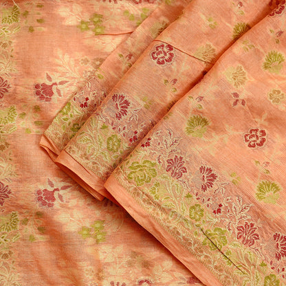 Indian Vintage Dupatta Peach Long Stole Pure Silk Hand Woven Scarves Veil Scarf Wrap Floral