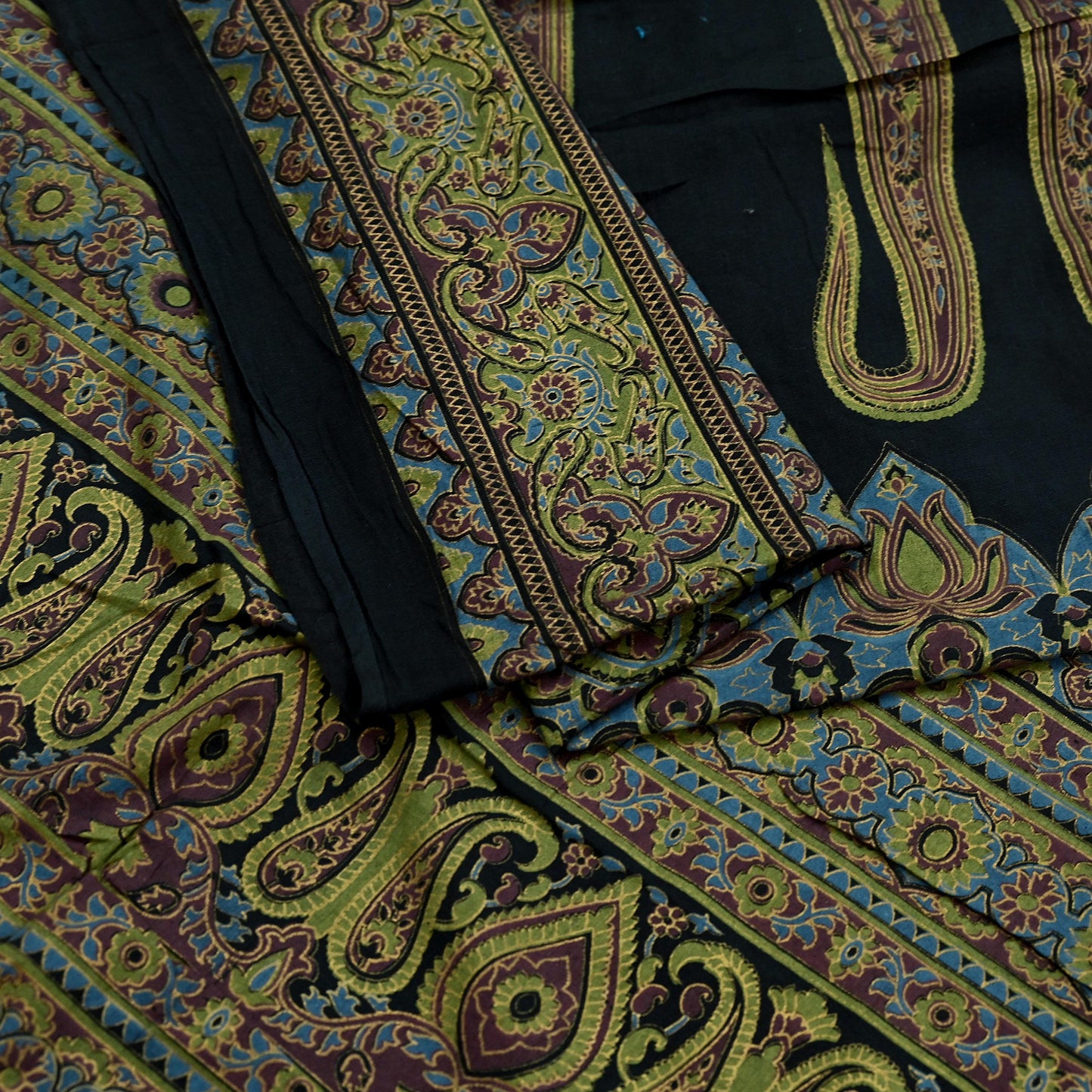 Indian Vintage Black Dupatta Long Stole ajrakh hand block print Pure Cotton Scarves Scarf Veil Wrap Boho Soft Paisley