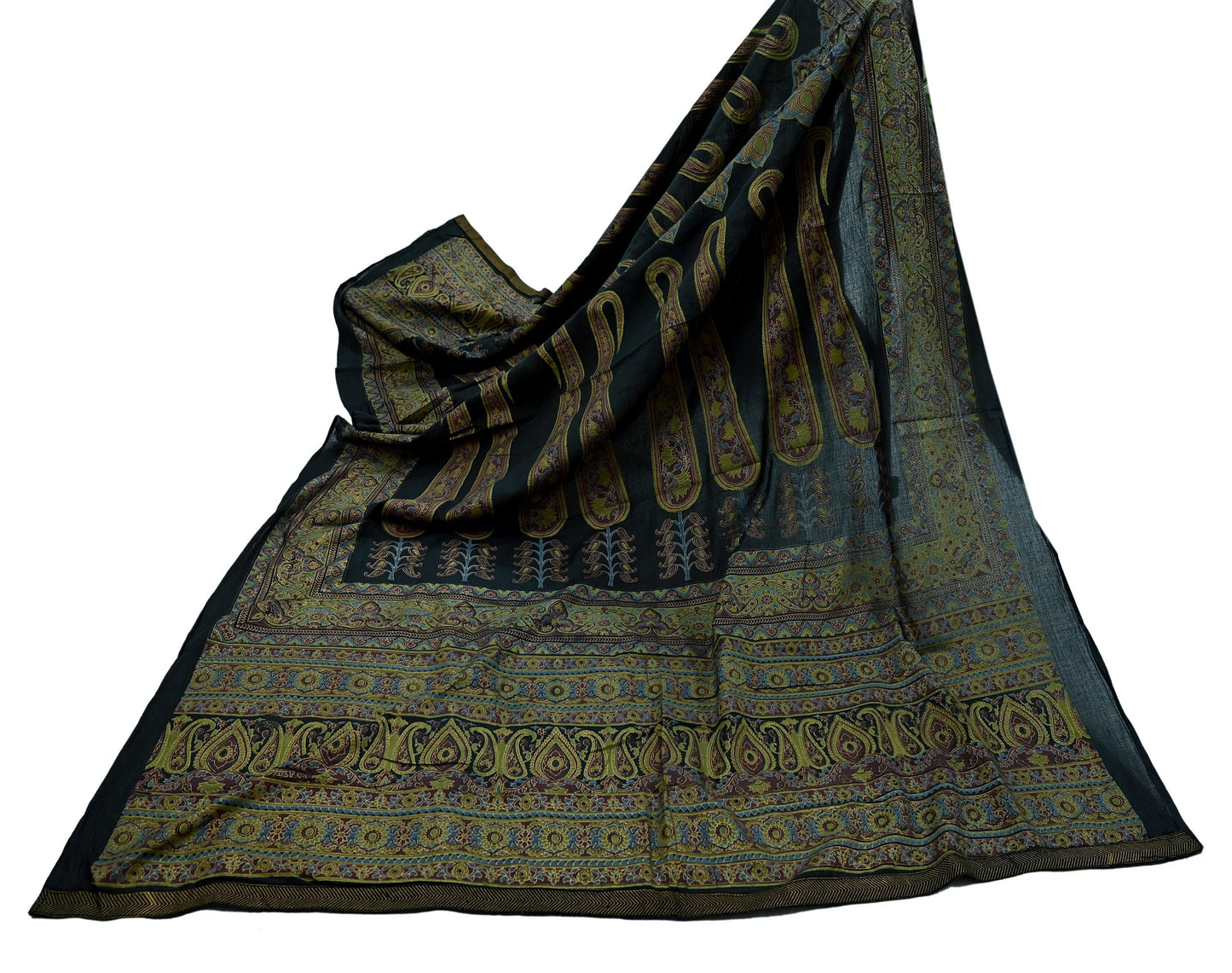 Indian Vintage Black Dupatta Long Stole ajrakh hand block print Pure Cotton Scarves Scarf Veil Wrap Boho Soft Paisley