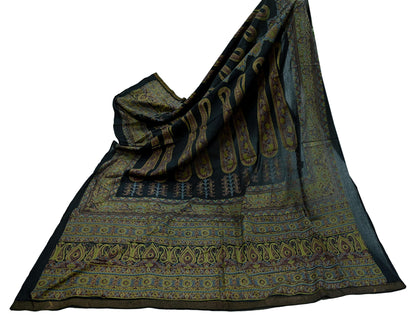 Indian Vintage Black Dupatta Long Stole ajrakh hand block print Pure Cotton Scarves Scarf Veil Wrap Boho Soft Paisley