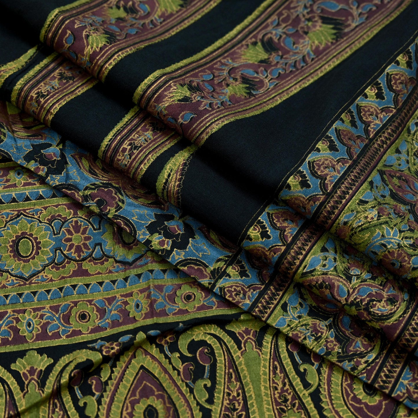 Indian Vintage Black Dupatta Long Stole ajrakh hand block print Pure Cotton Scarves Scarf Veil Wrap Boho Soft Paisley