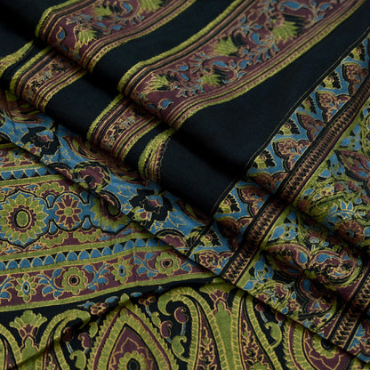 Indian Vintage Black Dupatta Long Stole ajrakh hand block print Pure Cotton Scarves Scarf Veil Wrap Boho Soft Paisley
