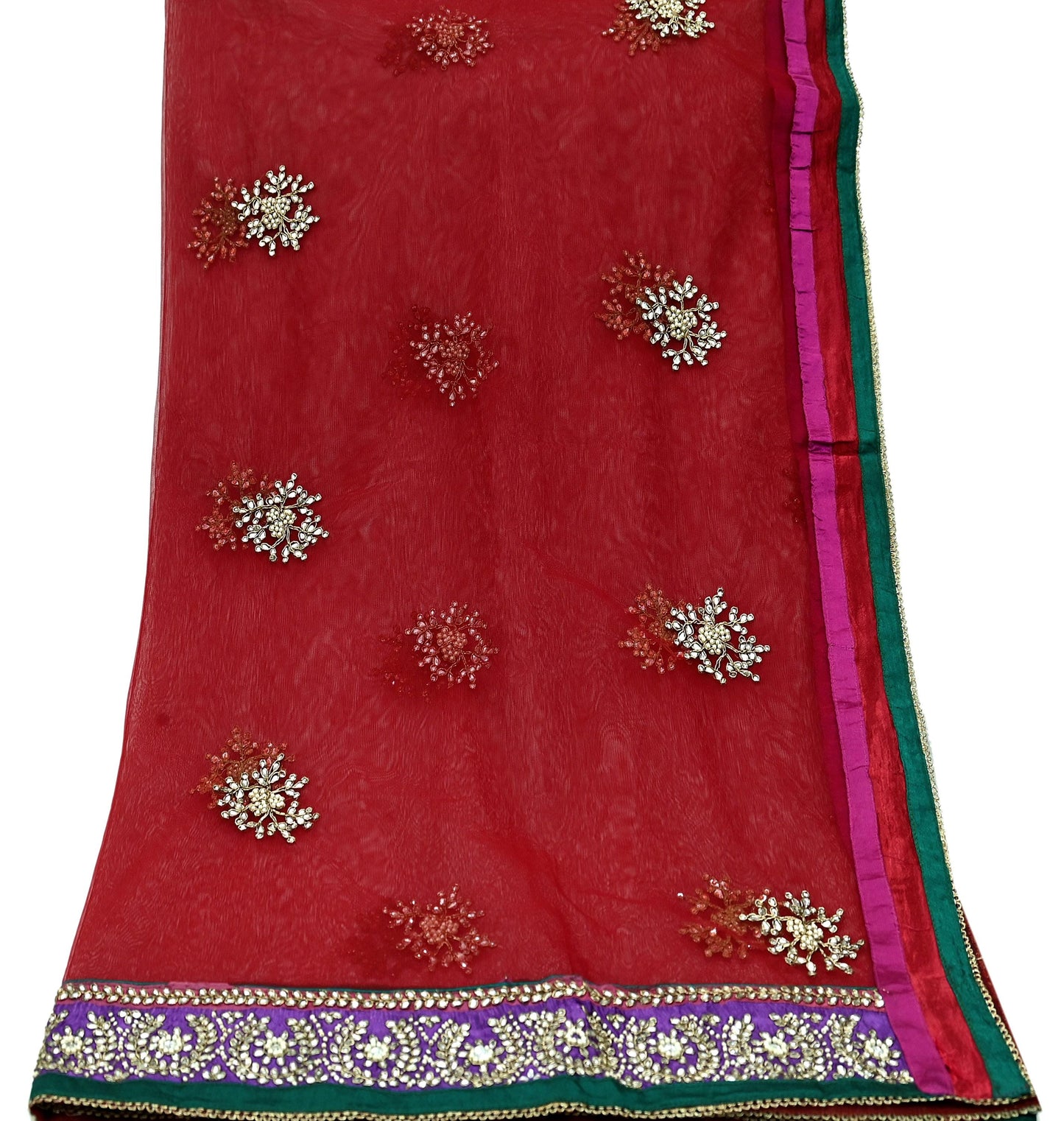 Indian Vintage Maroon Dupatta Net Mesh Long Stole Hand Embroidered Scarves Golden Zardozi Zari Sequins Hijab Veil wrap Boho
