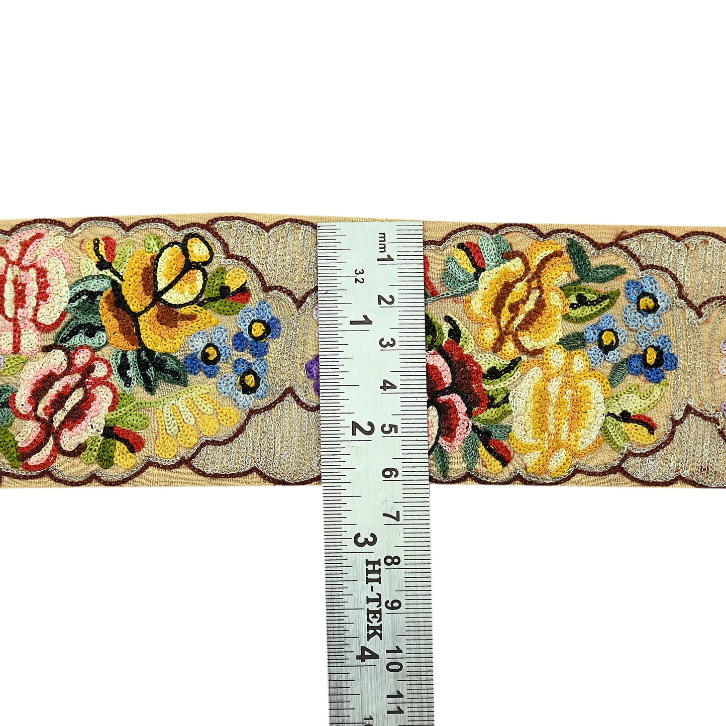 Indian Antique Vintage Real Parsi Gara Border Beige Hand Embroidered Craft Trim Lace Sewing Sarees Ribbon Recycled 8yard
