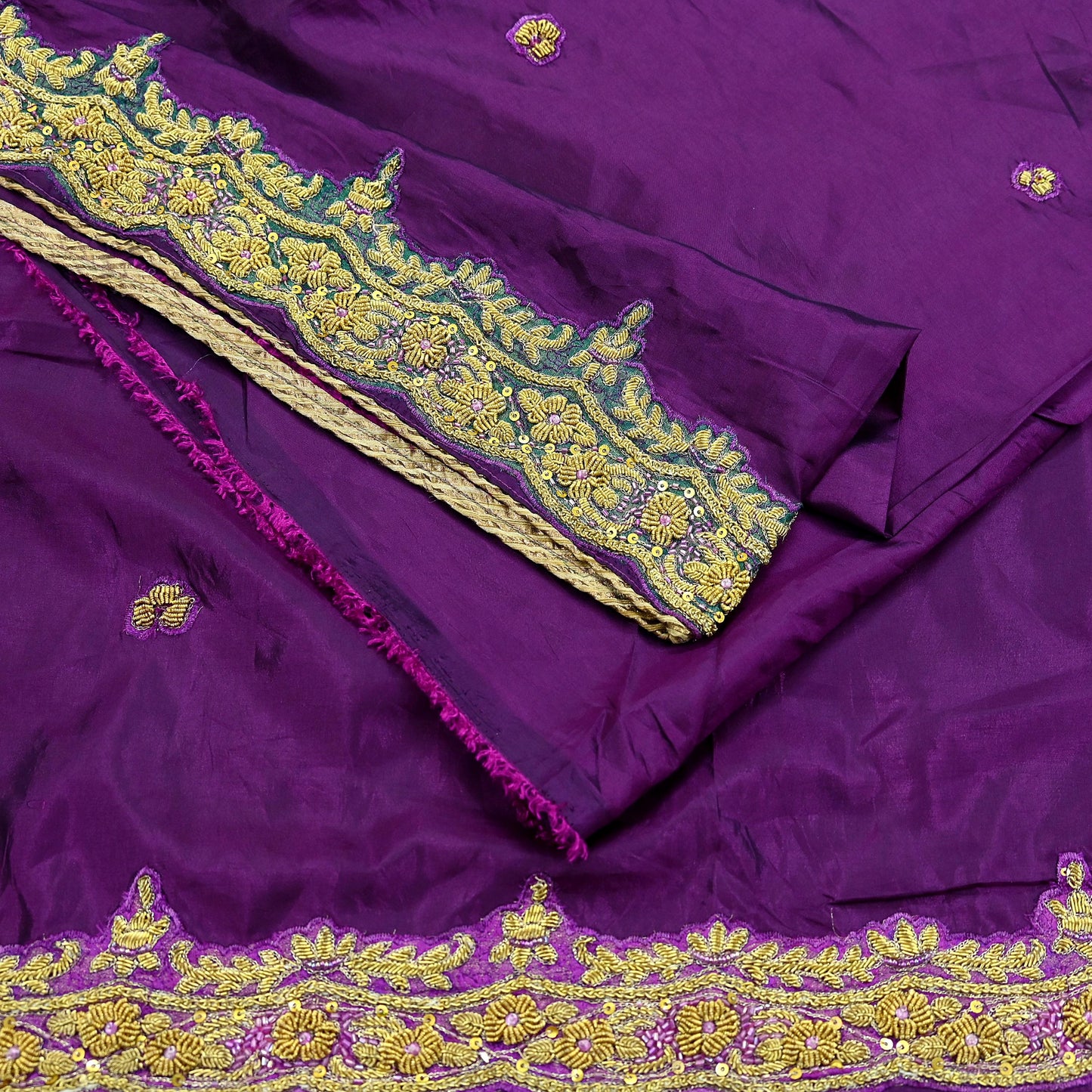 Indian Vintage Heavy Sarees Purple Pure Silk Hand Embroidered Sari Fabric 5Yd Sewing Ethnic Zardozi/dabka zari Wedding sarees