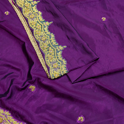 Indian Vintage Heavy Sarees Purple Pure Silk Hand Embroidered Sari Fabric 5Yd Sewing Ethnic Zardozi/dabka zari Wedding sarees