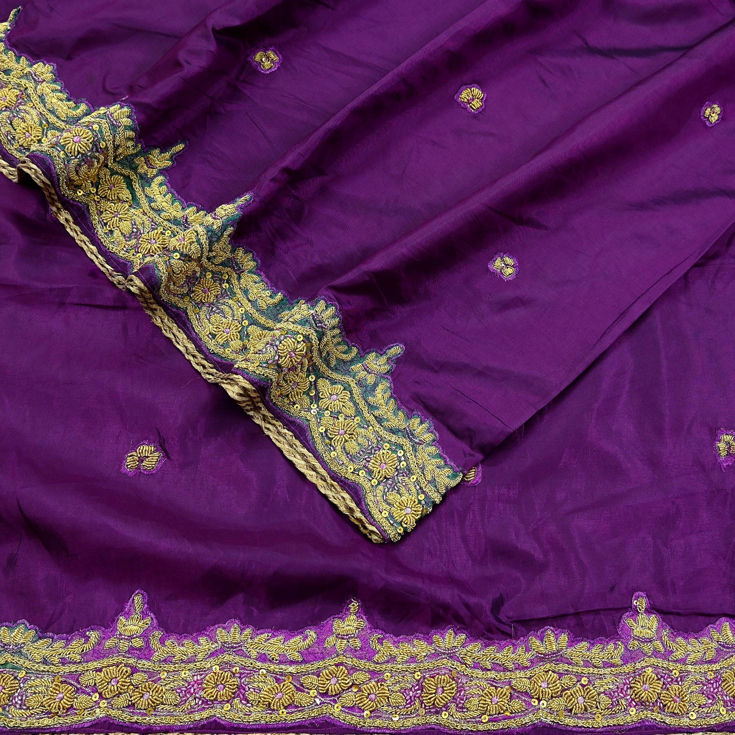 Indian Vintage Heavy Sarees Purple Pure Silk Hand Embroidered Sari Fabric 5Yd Sewing Ethnic Zardozi/dabka zari Wedding sarees
