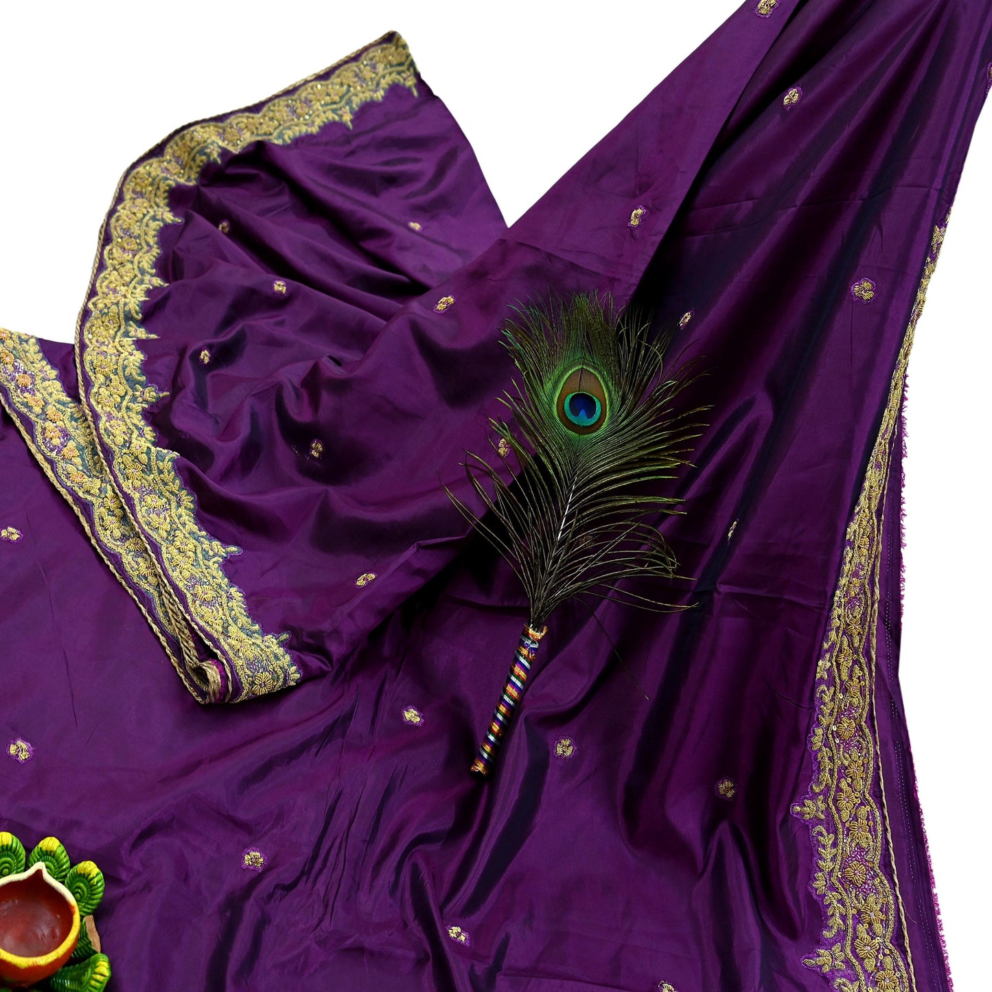 Indian Vintage Heavy Sarees Purple Pure Silk Hand Embroidered Sari Fabric 5Yd Sewing Ethnic Zardozi/dabka zari Wedding sarees