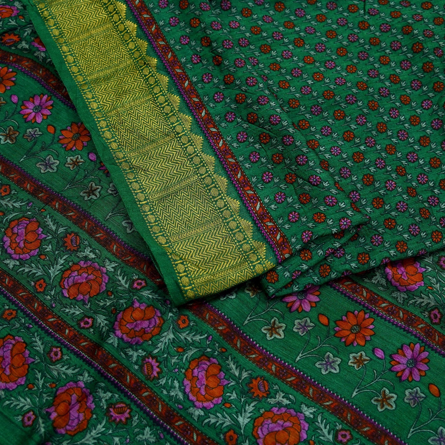 Indian Vintage Heavy Sari Green Pure Khadi Silk Handloom Saree Craft Fabric 6yd Ethnic Wear Dress making For Crafting Quilting Sewing