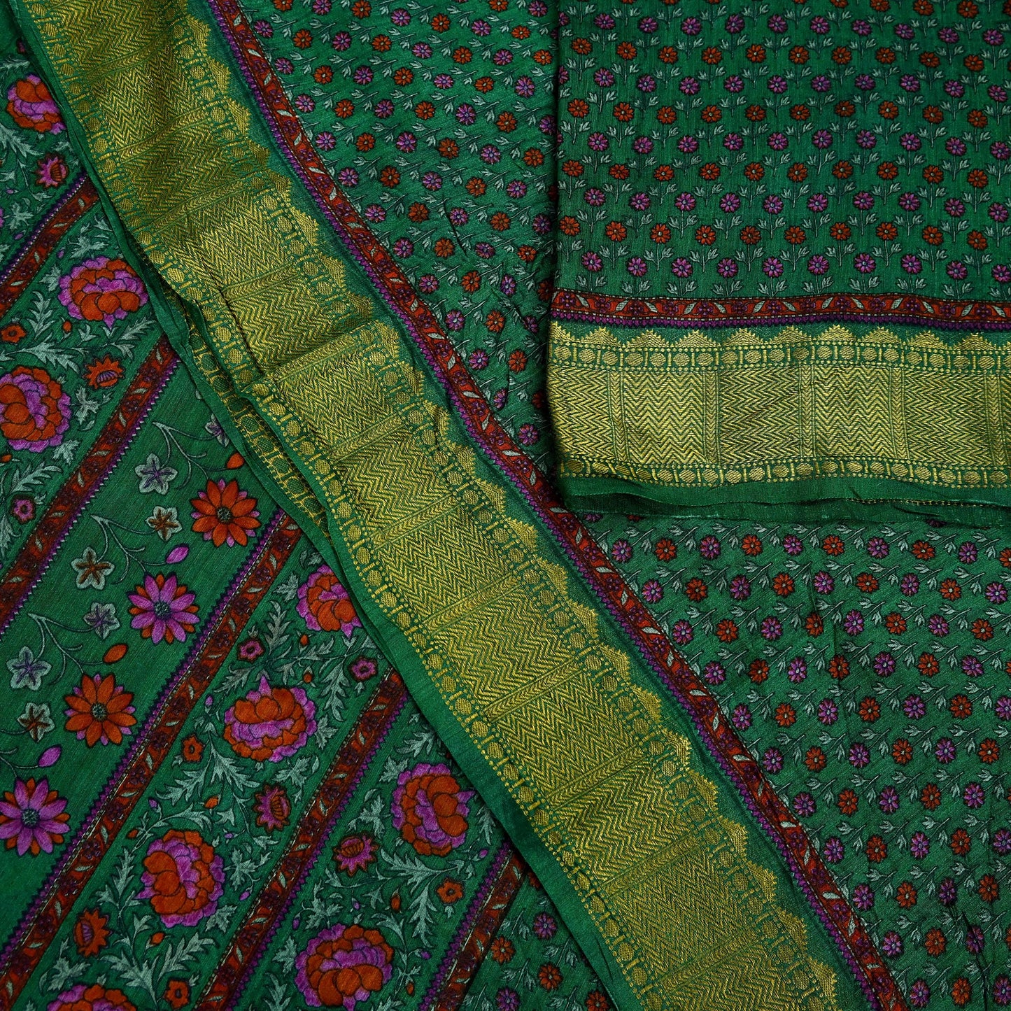 Indian Vintage Heavy Sari Green Pure Khadi Silk Handloom Saree Craft Fabric 6yd Ethnic Wear Dress making For Crafting Quilting Sewing