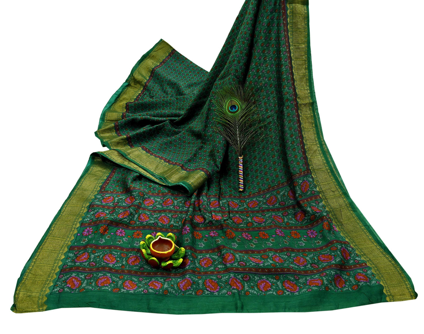 Indian Vintage Heavy Sari Green Pure Khadi Silk Handloom Saree Craft Fabric 6yd Ethnic Wear Dress making For Crafting Quilting Sewing