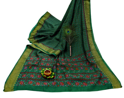 Indian Vintage Heavy Sari Green Pure Khadi Silk Handloom Saree Craft Fabric 6yd Ethnic Wear Dress making For Crafting Quilting Sewing