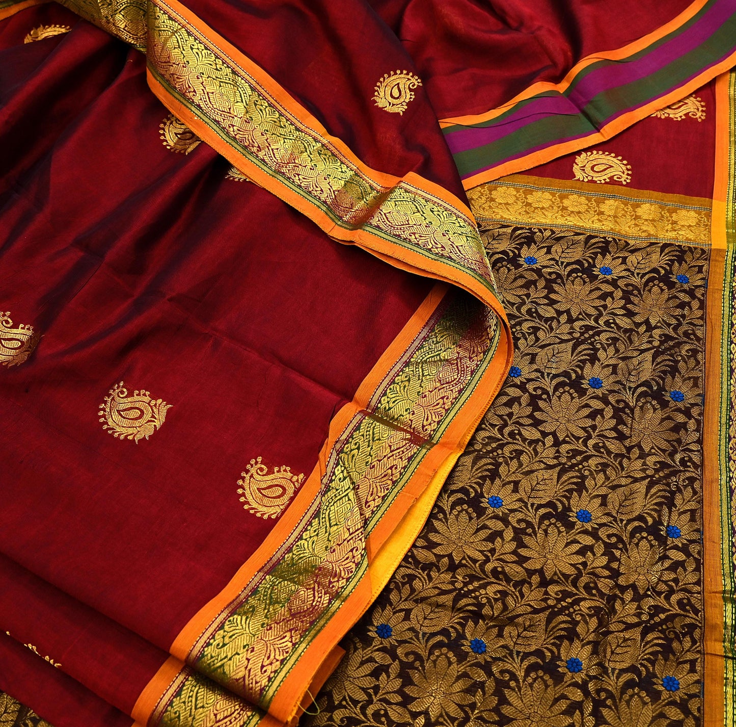 Indian Vintage Heavy Maroon & Brown Kanjivaram Saree 100% Pure Silk Sari Zari 5Yd Floral Crafting Dress making Crafting Quilting