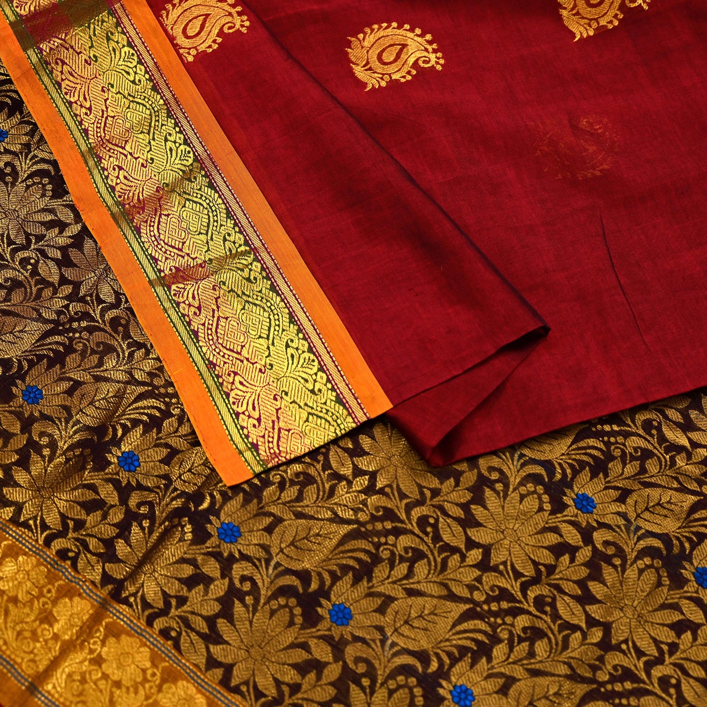 Indian Vintage Heavy Maroon & Brown Kanjivaram Saree 100% Pure Silk Sari Zari 5Yd Floral Crafting Dress making Crafting Quilting