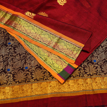 Indian Vintage Heavy Maroon & Brown Kanjivaram Saree 100% Pure Silk Sari Zari 5Yd Floral Crafting Dress making Crafting Quilting