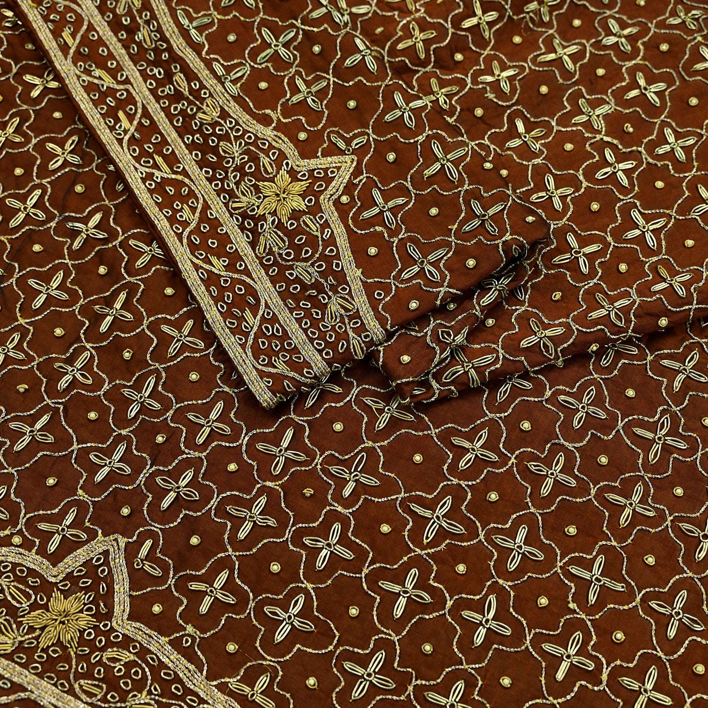 Indian Vintage Heavy Rusty Dupatta Pure Silk Long Stole Hand Embroidered Scarves Dabka Zardozi Zari Stole Wedding Bridal Dupatta Veil