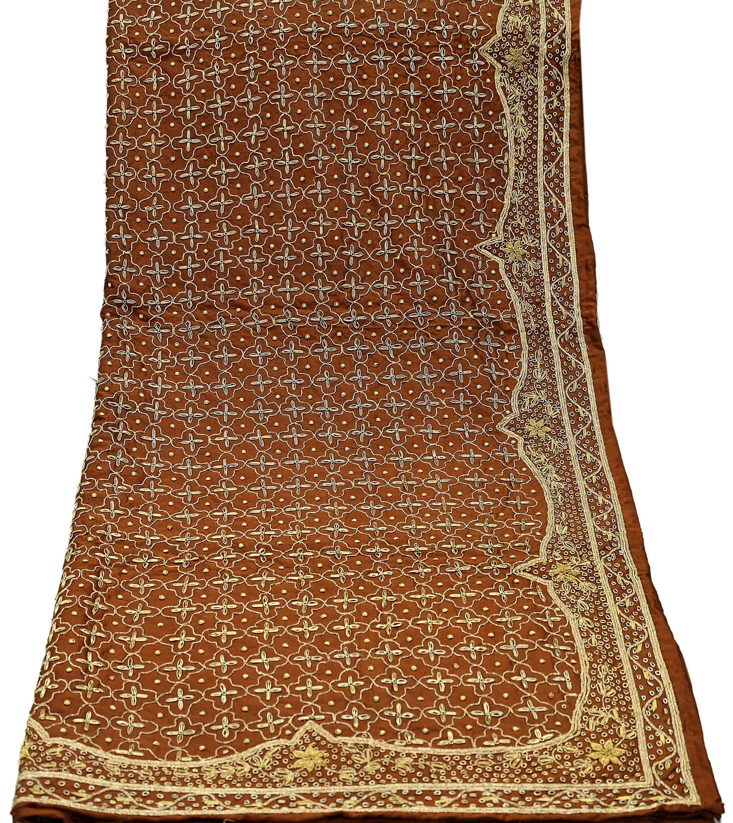 Indian Vintage Heavy Rusty Dupatta Pure Silk Long Stole Hand Embroidered Scarves Dabka Zardozi Zari Stole Wedding Bridal Dupatta Veil