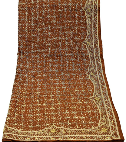 Indian Vintage Heavy Rusty Dupatta Pure Silk Long Stole Hand Embroidered Scarves Dabka Zardozi Zari Stole Wedding Bridal Dupatta Veil