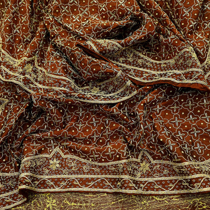 Indian Vintage Heavy Rusty Dupatta Pure Silk Long Stole Hand Embroidered Scarves Dabka Zardozi Zari Stole Wedding Bridal Dupatta Veil