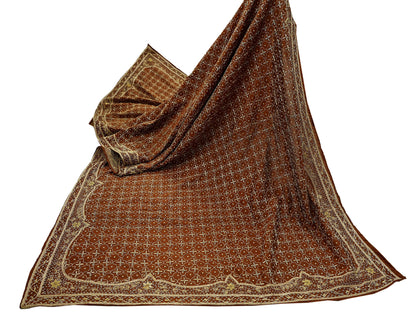 Indian Vintage Heavy Rusty Dupatta Pure Silk Long Stole Hand Embroidered Scarves Dabka Zardozi Zari Stole Wedding Bridal Dupatta Veil