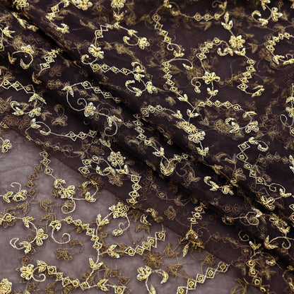 Indian Vintage Heavy Brown Dupatta Net Mesh Long Stole Hand Embroidered Scarf Zardozi Zari Sequins Stole Bridal Veil