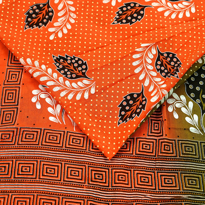Indian Vintage Sari Green & Orange Printed Pure Cotton Sarees Craft Soft Fabric 5Yd Sewing Sarong Wrap Boho Floral Upcycle Dress making