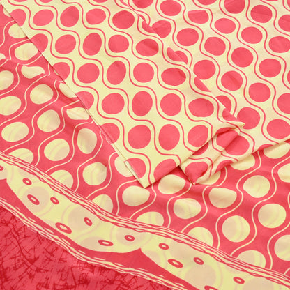 Indian Vintage Saree Yellow & Pink Pure Crepe Silk Printed Sari Fabric 5yd Sewing Soft Craft Fabric Wrap Dress making Quilting Upcycle