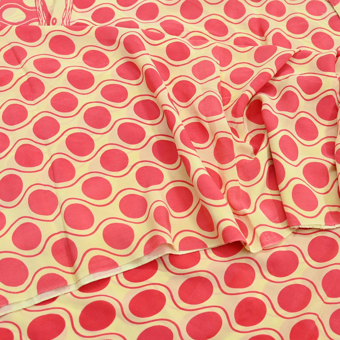 Indian Vintage Saree Yellow & Pink Pure Crepe Silk Printed Sari Fabric 5yd Sewing Soft Craft Fabric Wrap Dress making Quilting Upcycle
