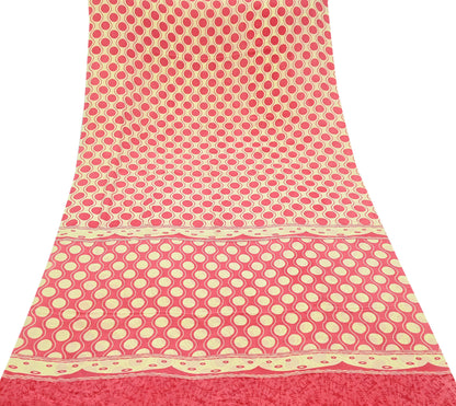 Indian Vintage Saree Yellow & Pink Pure Crepe Silk Printed Sari Fabric 5yd Sewing Soft Craft Fabric Wrap Dress making Quilting Upcycle