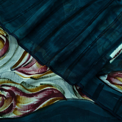 Women Vintage Sari Green Pure Georgette Silk Printed Saree Craft Fabric Sewing 6Yd Soft Light Dress Making Floral Quilting