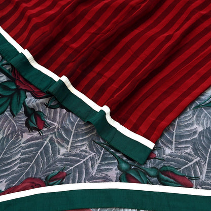 Women Vintage Sari Red & Gray Pure Georgette Silk Printed Saree Craft Fabric Sewing 5Yard Soft Light Dress Making Floral Quilting Crafting