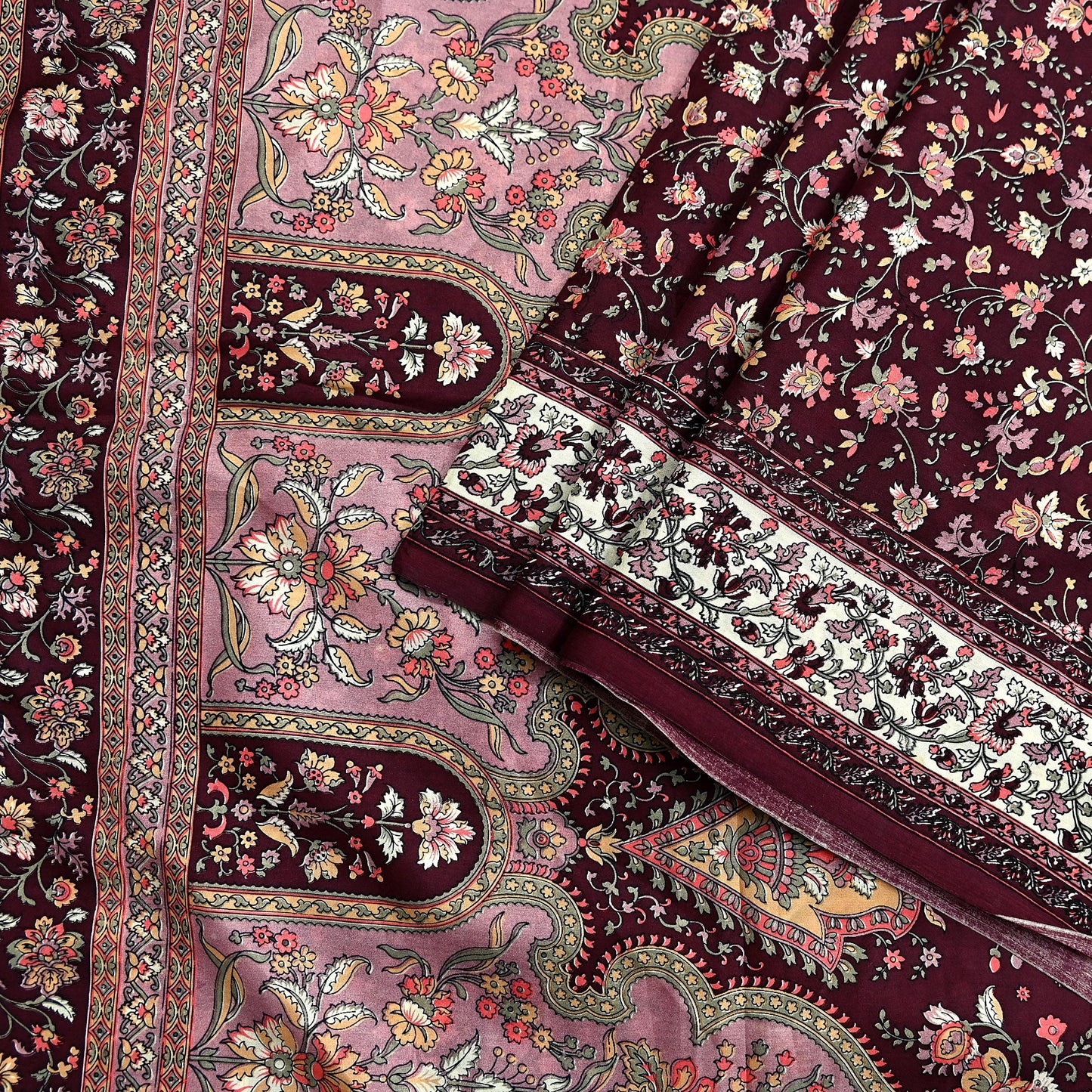 Indian Vintage Sari Maroon 100% Pure Silk Printed Sarees 5yd Craft Fabric Sewing Soft Dress Making Floral Quilting Crafting Upcycle Used