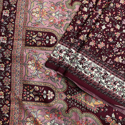 Indian Vintage Sari Maroon 100% Pure Silk Printed Sarees 5yd Craft Fabric Sewing Soft Dress Making Floral Quilting Crafting Upcycle Used