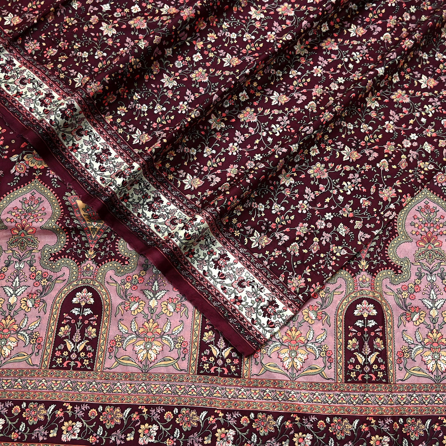 Indian Vintage Sari Maroon 100% Pure Silk Printed Sarees 5yd Craft Fabric Sewing Soft Dress Making Floral Quilting Crafting Upcycle Used