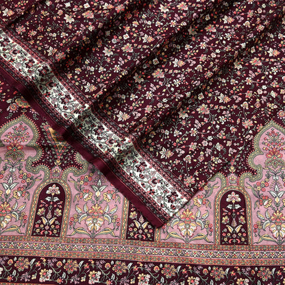 Indian Vintage Sari Maroon 100% Pure Silk Printed Sarees 5yd Craft Fabric Sewing Soft Dress Making Floral Quilting Crafting Upcycle Used