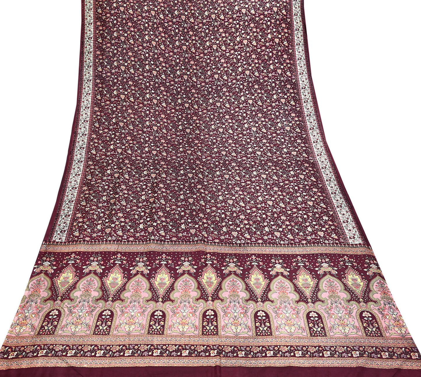 Indian Vintage Sari Maroon 100% Pure Silk Printed Sarees 5yd Craft Fabric Sewing Soft Dress Making Floral Quilting Crafting Upcycle Used