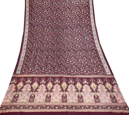 Indian Vintage Sari Maroon 100% Pure Silk Printed Sarees 5yd Craft Fabric Sewing Soft Dress Making Floral Quilting Crafting Upcycle Used